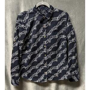 NAUTICA Women’s Navy Blue White Anchor Button Up Top Size L